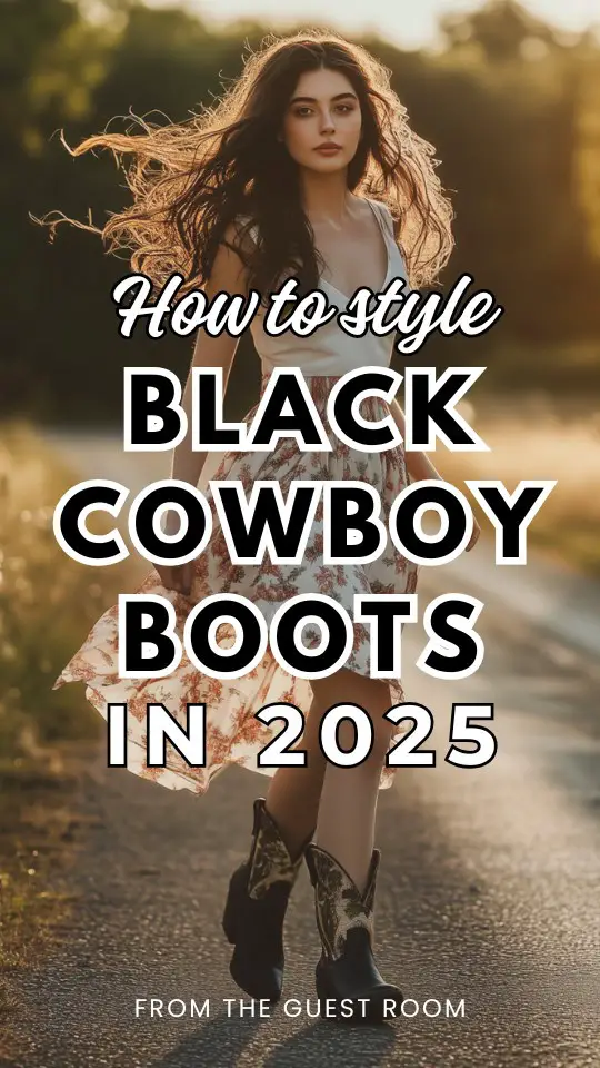 a woman wears black cowboy boots for 2025
