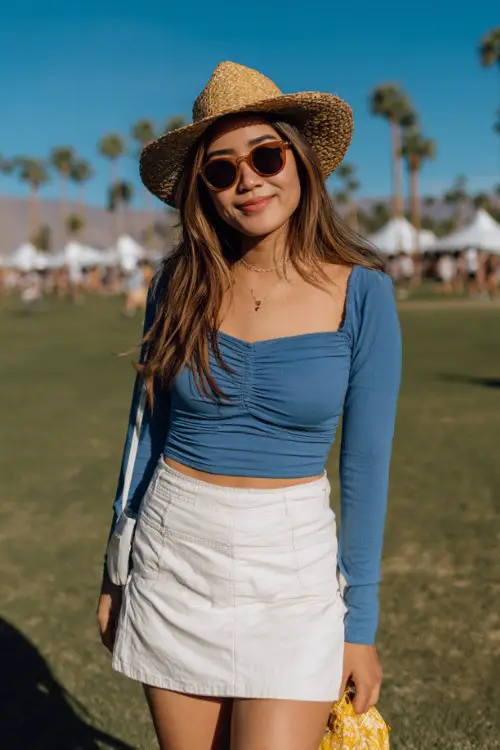 woman wears simple outfit for coachella