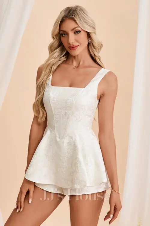 Square Sleeveless Jacquard Mini Jumpsuits