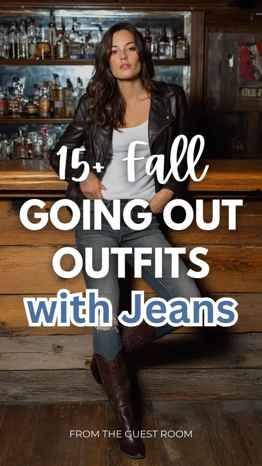 a woman wears a fall going out outfit with a white top with a black leather jacket and boots