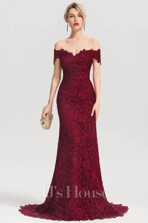 Trumpet_Mermaid Off the Shoulder Sweep Train Lace Evening Dress