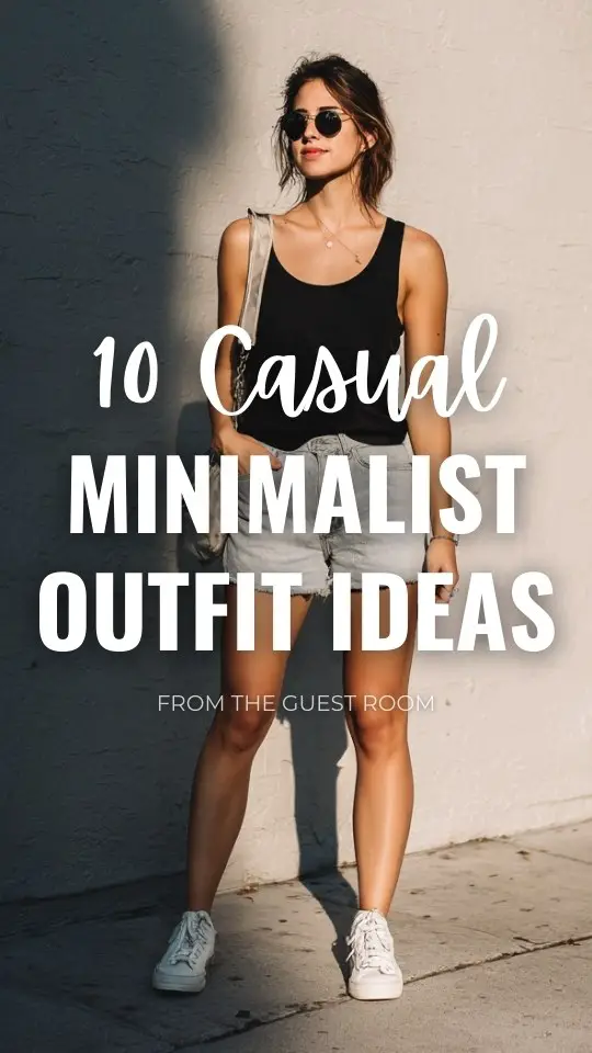 A woman wearing a casual minimalist outfit with a black tank top paired with relaxed-fit denim shorts, styled with white sneakers and a crossbody bag