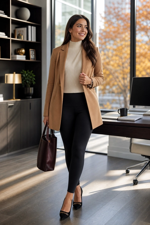 Polished Fall Work Outfits with Leggings and Slim Pants